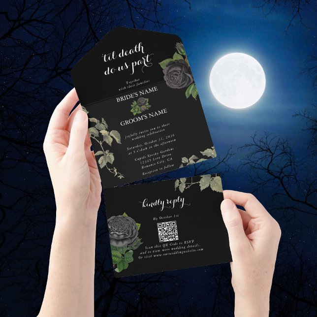 Gothic Halloween Til Döds gör oss del Bröllop (Gothic Halloween Til Death Do Us Part Wedding All In One Invitation)