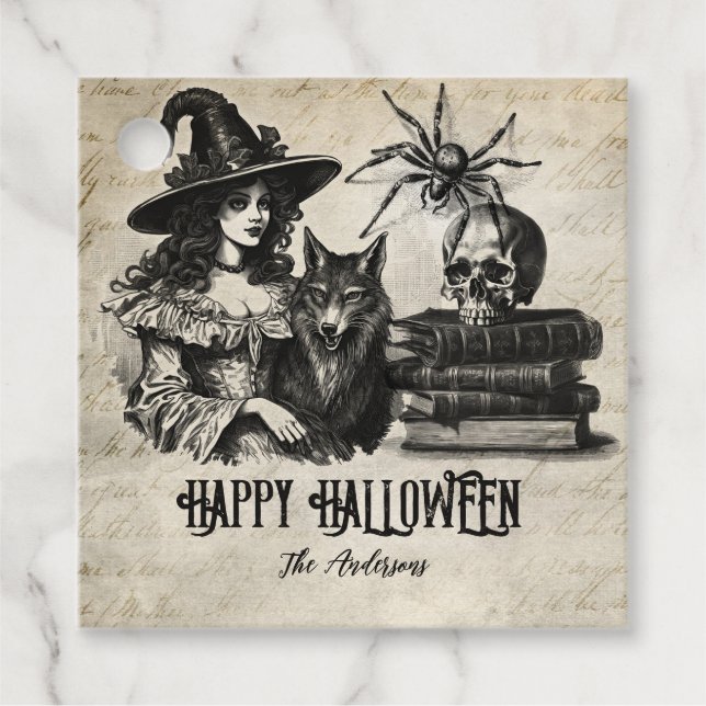 Gothic Halloween-varg för skallspindlar Gåvor Etiketter (Framsida)