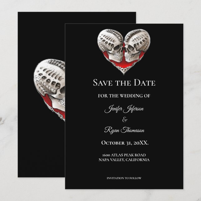 Gothic halloween wedding save the date invitation meddelande (Fram/baksida)