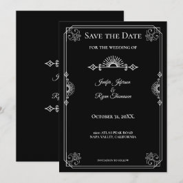 Gothic halloween wedding save the date invitation meddelande