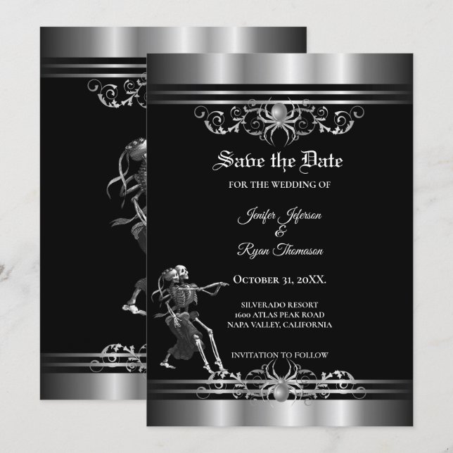Gothic halloween wedding save the date meddelande (Fram/baksida)