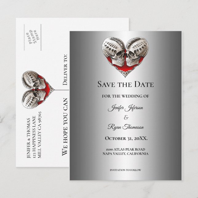 Gothic halloween wedding save the date postcard meddelande vykort (Fram/baksida)