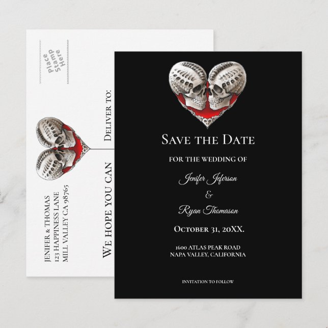Gothic halloween wedding save the date postcard meddelande vykort (Fram/baksida)