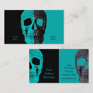 Gothic Halva Döskallars Teal Black Tatto Shop Visitkort