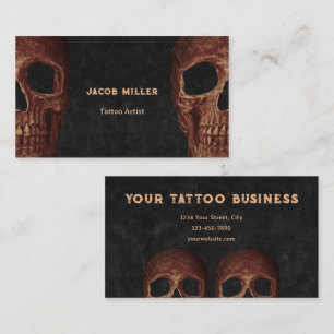 Gothic Halva Skull Brown Black Tatto Shop Visitkort