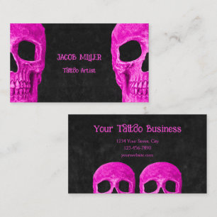 Gothic Halvskull Girly Rosa Black Tatto Shop Visitkort