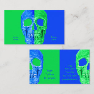 Gothic Halvskull Neon Grönt Blue Tatto Shop Visitkort