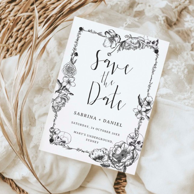 Gothic Hand plockade Flowers Skull Spara datum Inbjudningar (Skapare uppladdad)