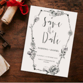 Gothic Hand plockade Flowers Skull Spara datum Inv Inbjudningar