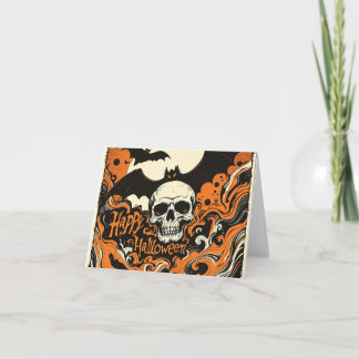 Gothic "Happy halloween" Skull & Fladdermus Hälsni Tack Kort