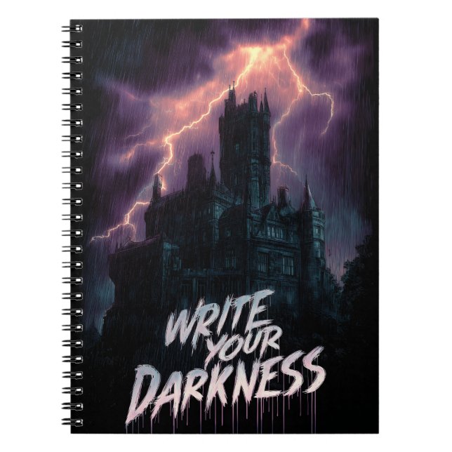 Gothic Haunted Castle under Thunderstorm med text Anteckningsbok (Framsidan)
