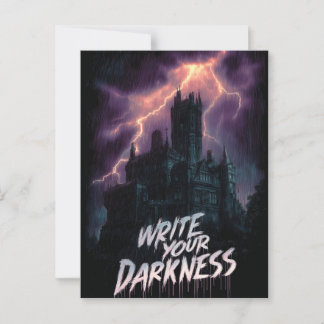Gothic Haunted Castle under Thunderstorm med text Vykort