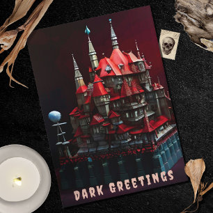 Gothic Haunted Family Victorian Red House Hälsning Kort