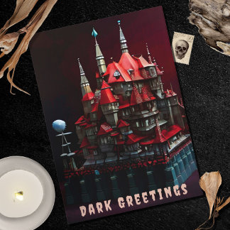 Gothic Haunted Family Victorian Red House Hälsning Kort