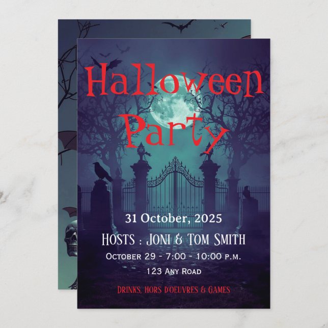 Gothic Haunted Gate Invitation | Spooky Halloween  Inbjudningar (Fram/baksida)