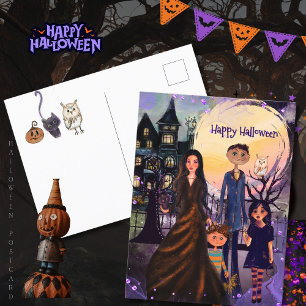 Gothic Haunted House Family Halloween-vykort Helg Vykort