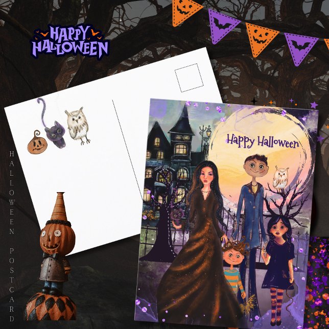 Gothic Haunted House Family Halloween-vykort Helg Vykort (Gothic Haunted House Family Halloween Postcard)