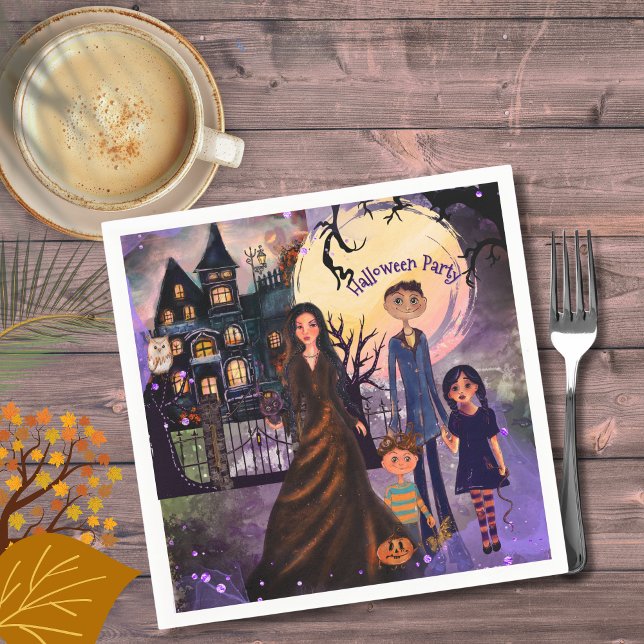 Gothic Haunted House Halloween fest Napkins Pappersservett (Gothic Haunted House Halloween Party Napkins)