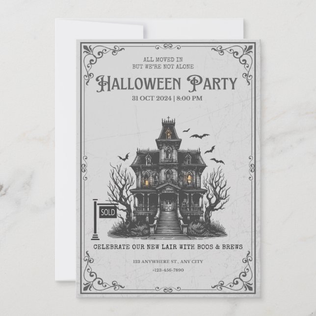 Gothic Haunted House Halloween Party Invitation |  Inbjudningar (Framsida)