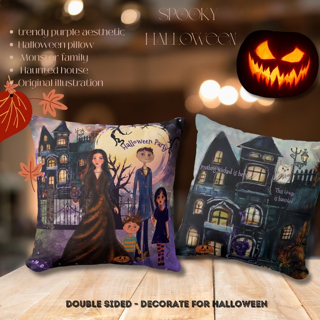 Gothic Haunted House Monster Family Pillow Kudde (Gothic Haunted House Monster Family Pillow
)