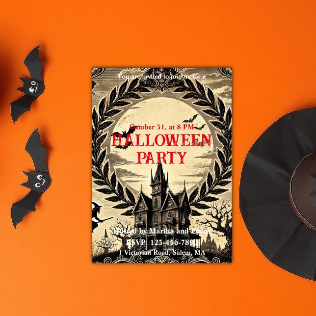 Gothic Haunted House Victorian Halloween fest Inbjudningar (Gothic Haunted House Victorian Halloween Party Invitation)