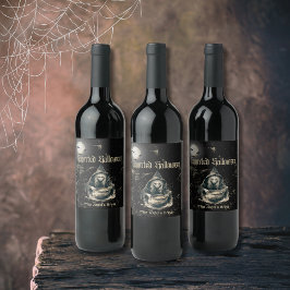 Gothic Haunted House Witch Halloween fest Vinflaska Etikett