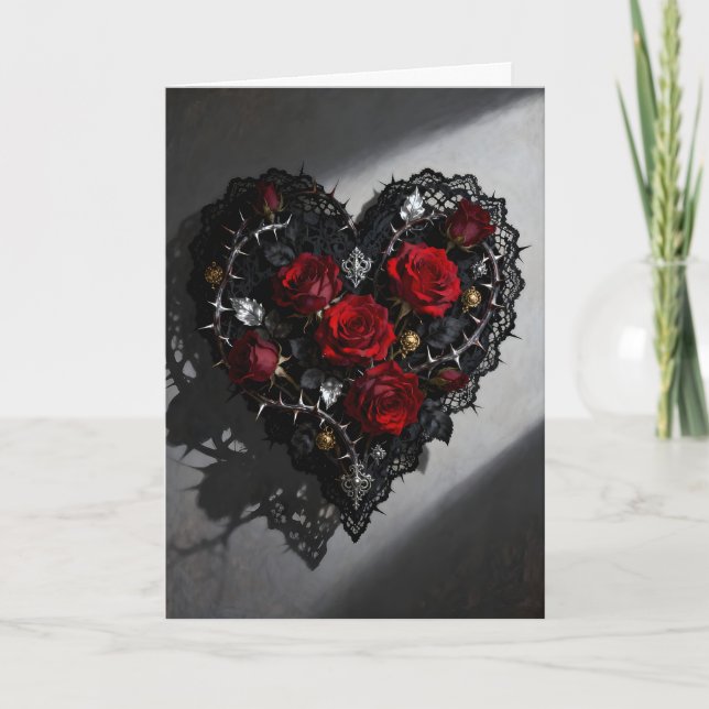 Gothic Heart and Roses Valentine's Day Helgkort (Framsida)