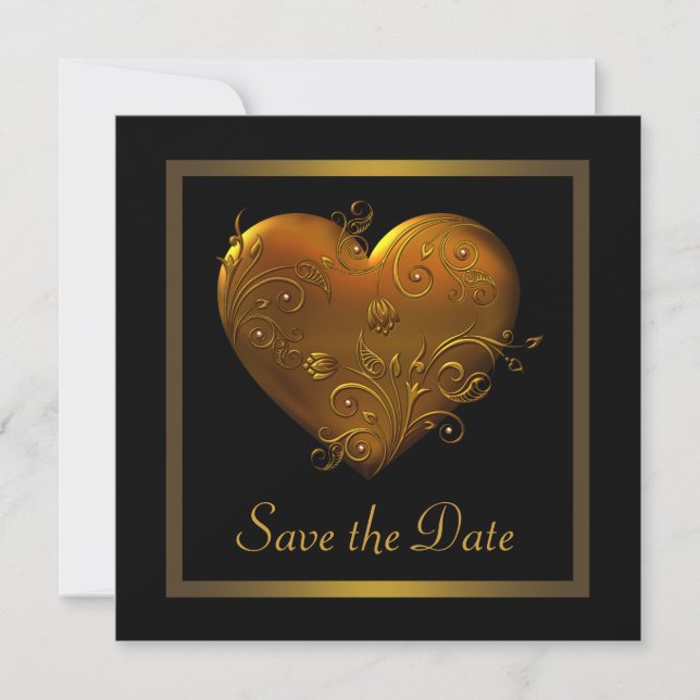Gothic Heart Black Gold Bröllop Save The Date Spara Datumet (Framsida)