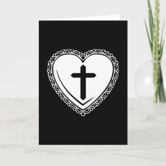 Gothic Heart & Cross Greeting Card (Svart & Vitt) Helgkort