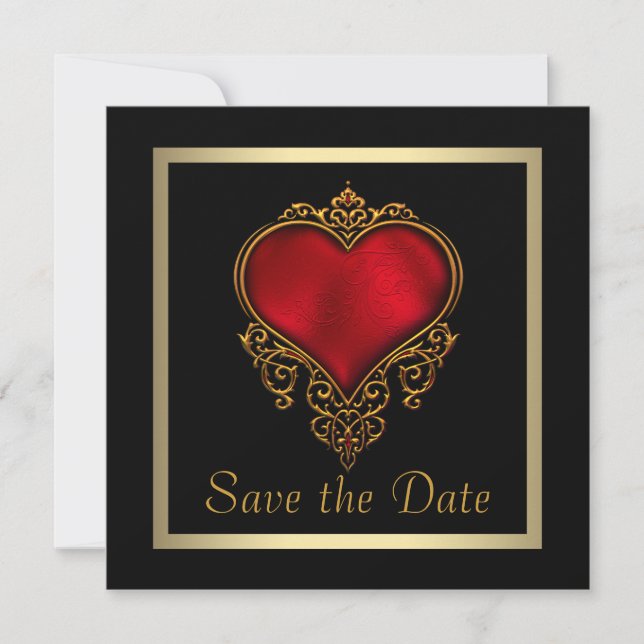Gothic Heart Guld Gorthic Bröllop Save The Date Spara Datumet (Framsida)