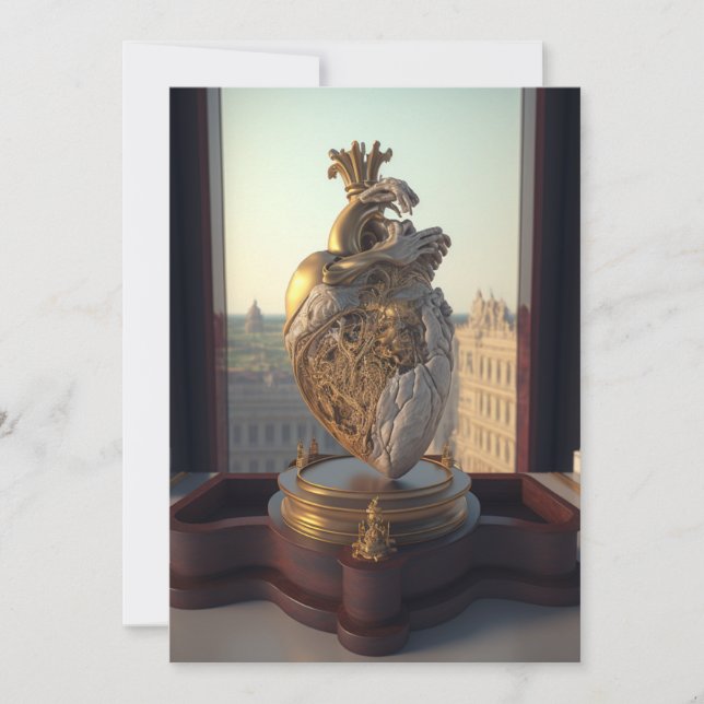 Gothic Heart-skulptur på visning av trä Julkort (Framsida)