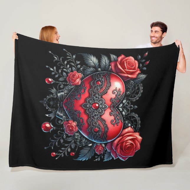 Gothic Heart Valentine Fleece Blanket (På plats)