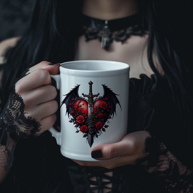 Gothic Heart with Wings, Sword and Red Roses Jumbo Mugg (Skapare uppladdad)