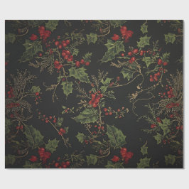 Gothic Holly Inpackningspapper | Mörkt Julblommor Presentpapper