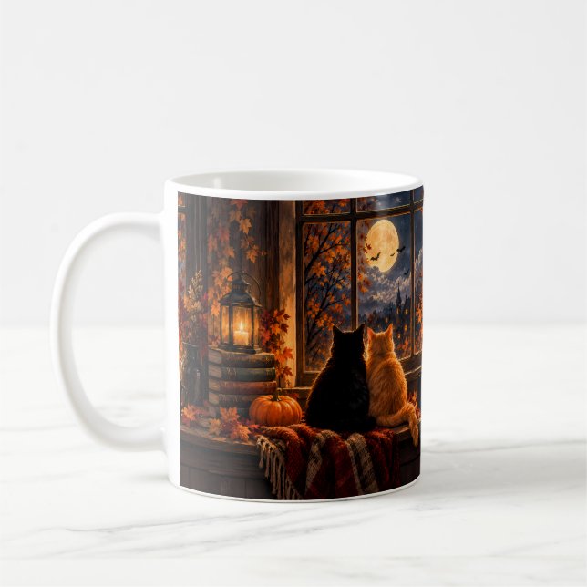 Gothic höst katter Mugg – Mysig Halloween konst (Vänster)