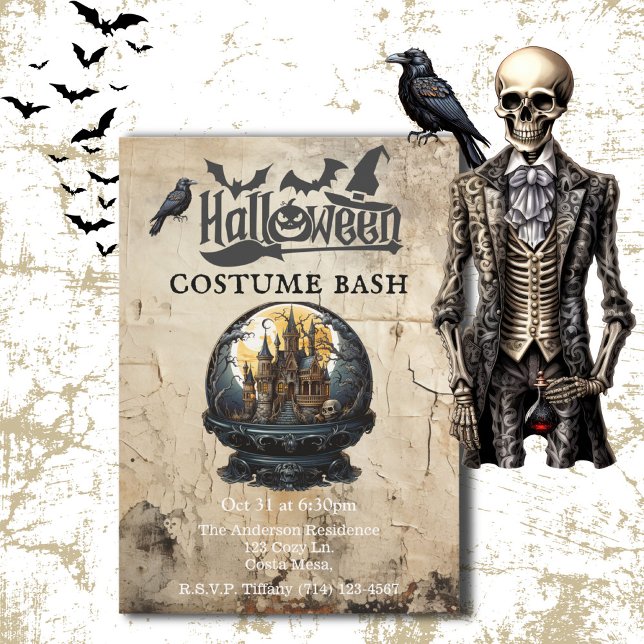 Gothic House i Snö Globe Halloween Costume Party Inbjudningar (Gothic Victorian Adult Halloween Costume Party Invitation)