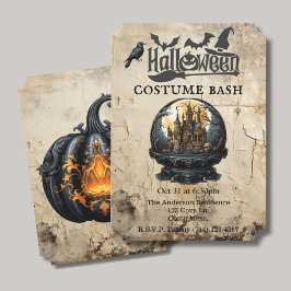 Gothic House i Snö Globe Halloween Costume Party Inbjudningar