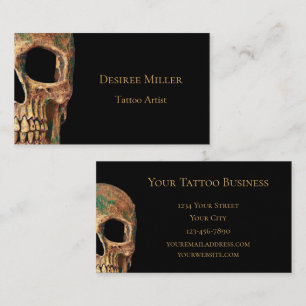 Gothic Human Halva Skull Brown Grönt Tatto Shop Visitkort
