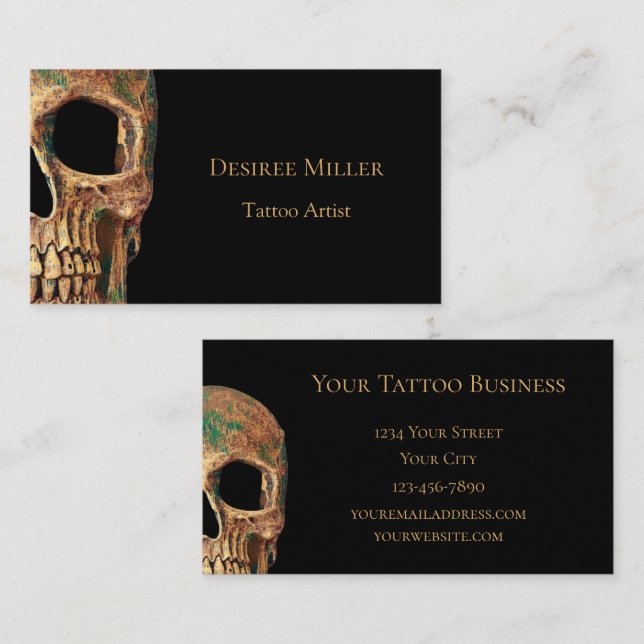 Gothic Human Halva Skull Brown Grönt Tatto Shop Visitkort (Fram/baksida)