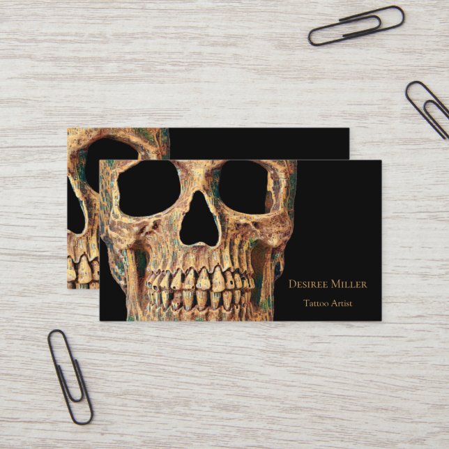 Gothic Human Halva Skull Brown Grönt Tatto Shop Visitkort (Fram/Back In Situ)