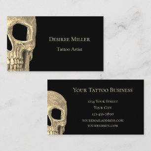 Gothic Human Skull Ansikte Beige Black Tatto Shop Visitkort