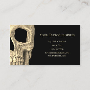Gothic Human Skull Ansikte Beige Black Tatto Shop Visitkort