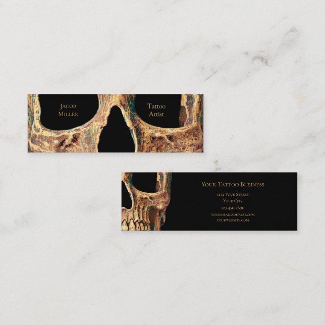 Gothic Human Skull Ansikte Brown Grönt Tatto Shop Mini Visitkort (Fram/baksida)