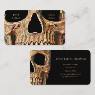 Gothic Human Skull Ansikte Brown Grönt Tatto Shop Visitkort