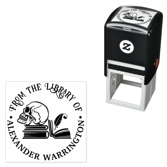 Gothic Human Skull Bokar Quill Bibliotek Bok Namn Självfärgande Stämpel (In Situ)