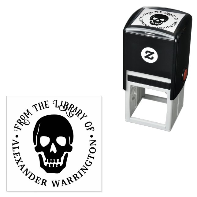 Gothic Human Skull "från bibliotek i" Bok Namn Självfärgande Stämpel (In Situ)
