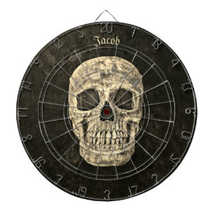 Gothic Human Skull Struktur Black och Beige Grunge Darttavla