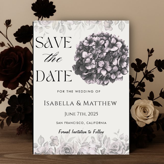 Gothic Hydrangea Blommigt Bröllop spara datum Inbjudningar (Gothic Hydrangea Floral Wedding Save the Date Invitation)
