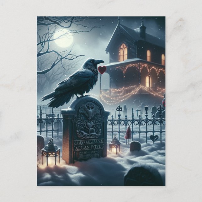 Gothic Ickmore Raven på Poe Gravestone jul Vykort (Framsida)