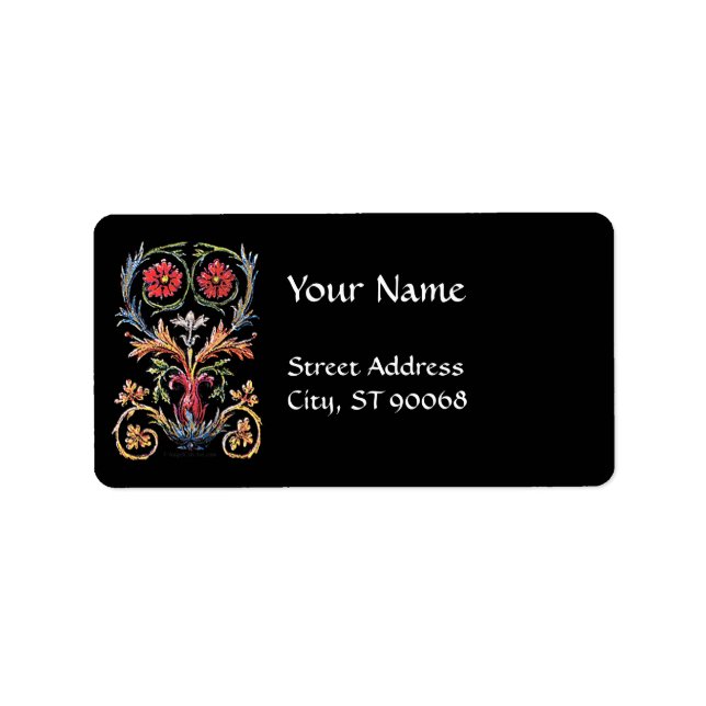 Gothic Illuminated Blommigt Art Address Label Adressetikett (Framsidan)